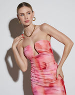 Pink % Delora Printed Mesh Strapless Midi Dress-4