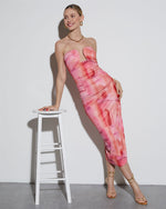 Pink % Delora Printed Mesh Strapless Midi Dress-1
