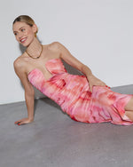 Pink % Delora Printed Mesh Strapless Midi Dress-6