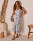 Blue Floral % Canyon Crush Fit And Flare Maxi Dress-1