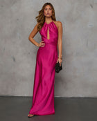 Magenta % Adelynn Satin Halter Maxi Dress-1