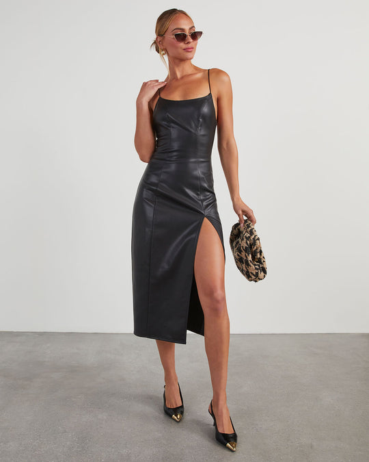 Aziza Faux Leather Sleeveless Midi Dress