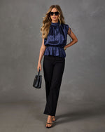 Romy Satin Animal Print Jaquard Peplum Blouse