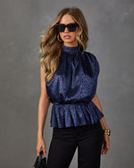 Romy Satin Animal Print Jaquard Peplum Blouse