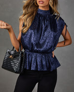 Romy Satin Animal Print Jaquard Peplum Blouse