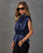 Romy Satin Animal Print Jaquard Peplum Blouse