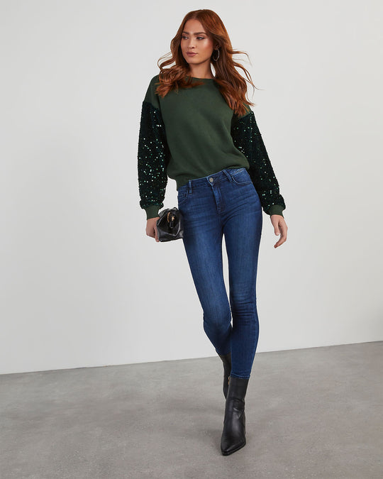 Emerald % Yumi Contrast Sequin Knit Sweater-2