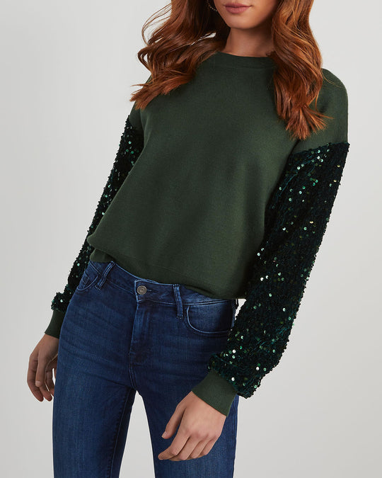 Emerald % Yumi Contrast Sequin Knit Sweater-3