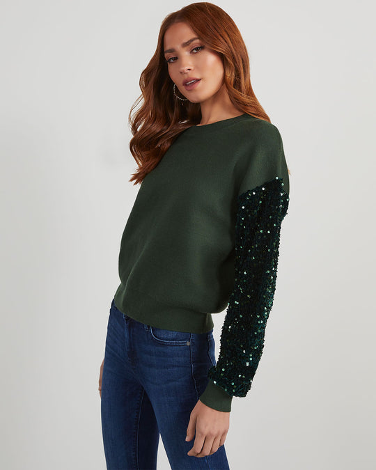 Emerald % Yumi Contrast Sequin Knit Sweater-6
