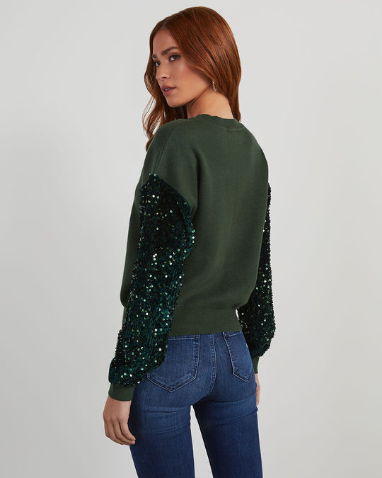 Emerald % Yumi Contrast Sequin Knit Sweater-4