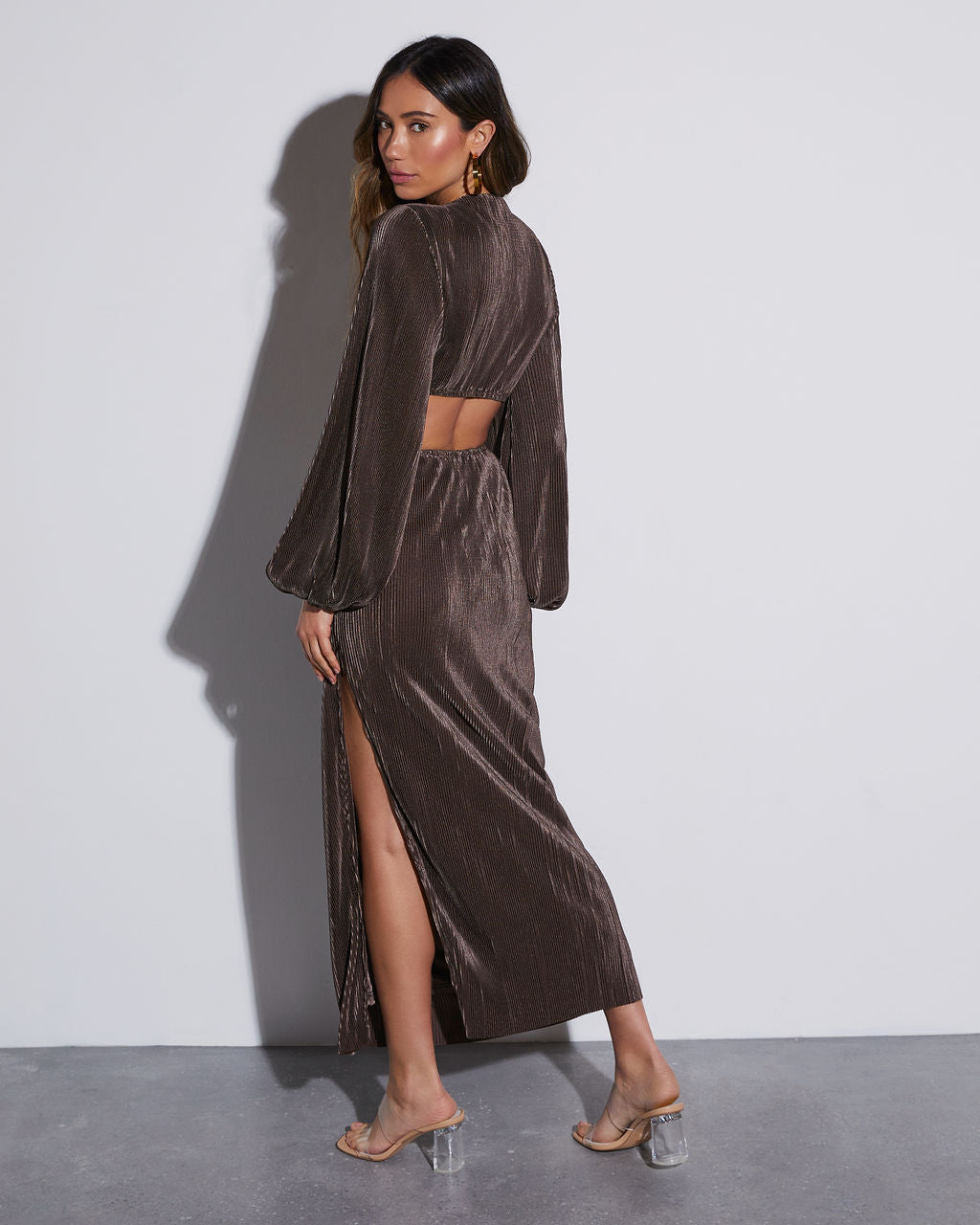 Diane Pleated Cutout Side Slit Maxi Dress VICI Diane Pleated Cutout Side Slit Maxi Dress VICI