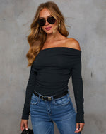 Black % Needed Me Ruched Off The Shoulder Top-1