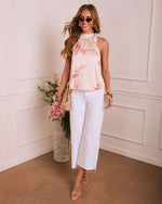 Nadya Floral Satin Mock Neck Tie Top