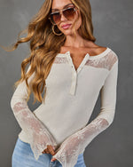 Morning Espresso Lace Trim Henley Top