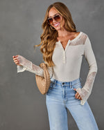 Morning Espresso Lace Trim Henley Top
