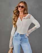 Morning Espresso Lace Trim Henley Top