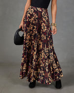 Darling Reverie Pleated Satin Floral Maxi Skirt