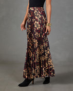 Darling Reverie Pleated Satin Floral Maxi Skirt