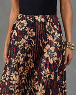 Darling Reverie Pleated Satin Floral Maxi Skirt
