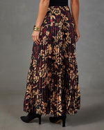 Darling Reverie Pleated Satin Floral Maxi Skirt