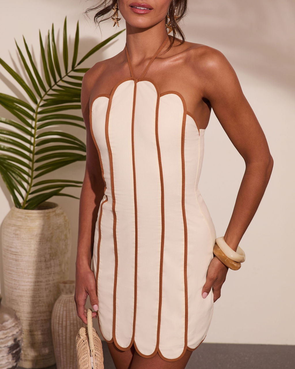 vici linen dress Sunset Souvenir Linen Blend Tropical Wrap Tie Midi Dress in Cream