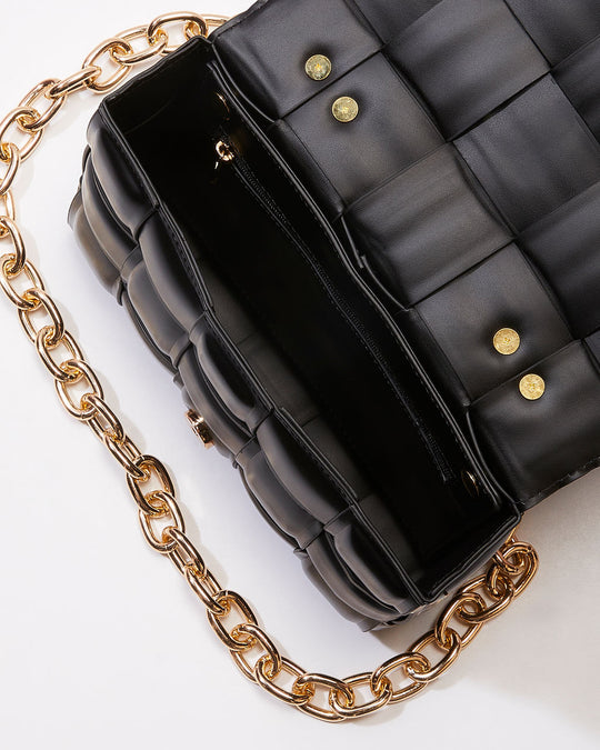 Black % % Desire Padded Woven Chain Handbag-4