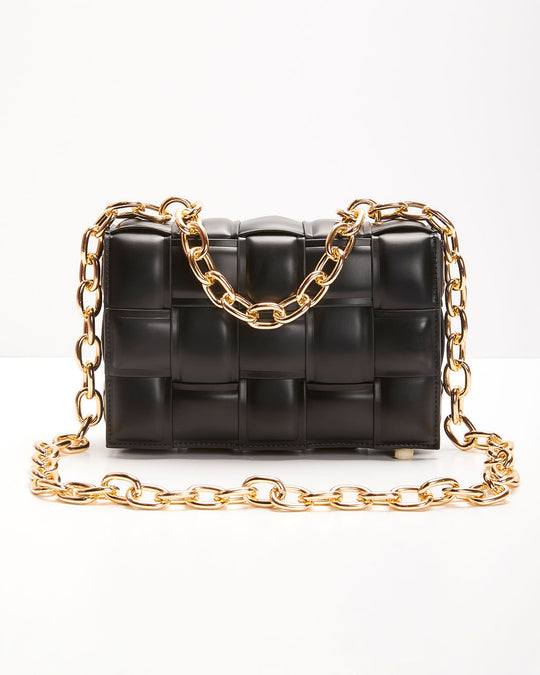 Black % % Desire Padded Woven Chain Handbag-2