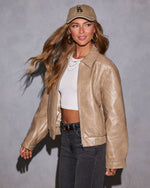 Olivara Faux Leather Bomber Jacket