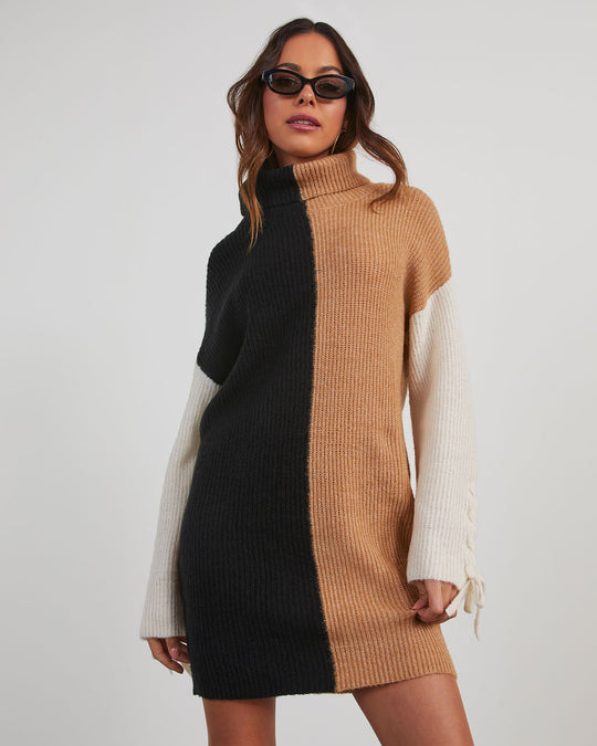 Davina Colorblock Turtleneck Mini Sweater Dress