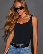 Black/White % Vespera Sweetheart Neck Tank Top-1
