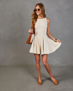 Classic Charm Pleated Linen Mini Dress