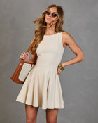 Classic Charm Pleated Linen Mini Dress