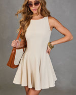 Classic Charm Pleated Linen Mini Dress