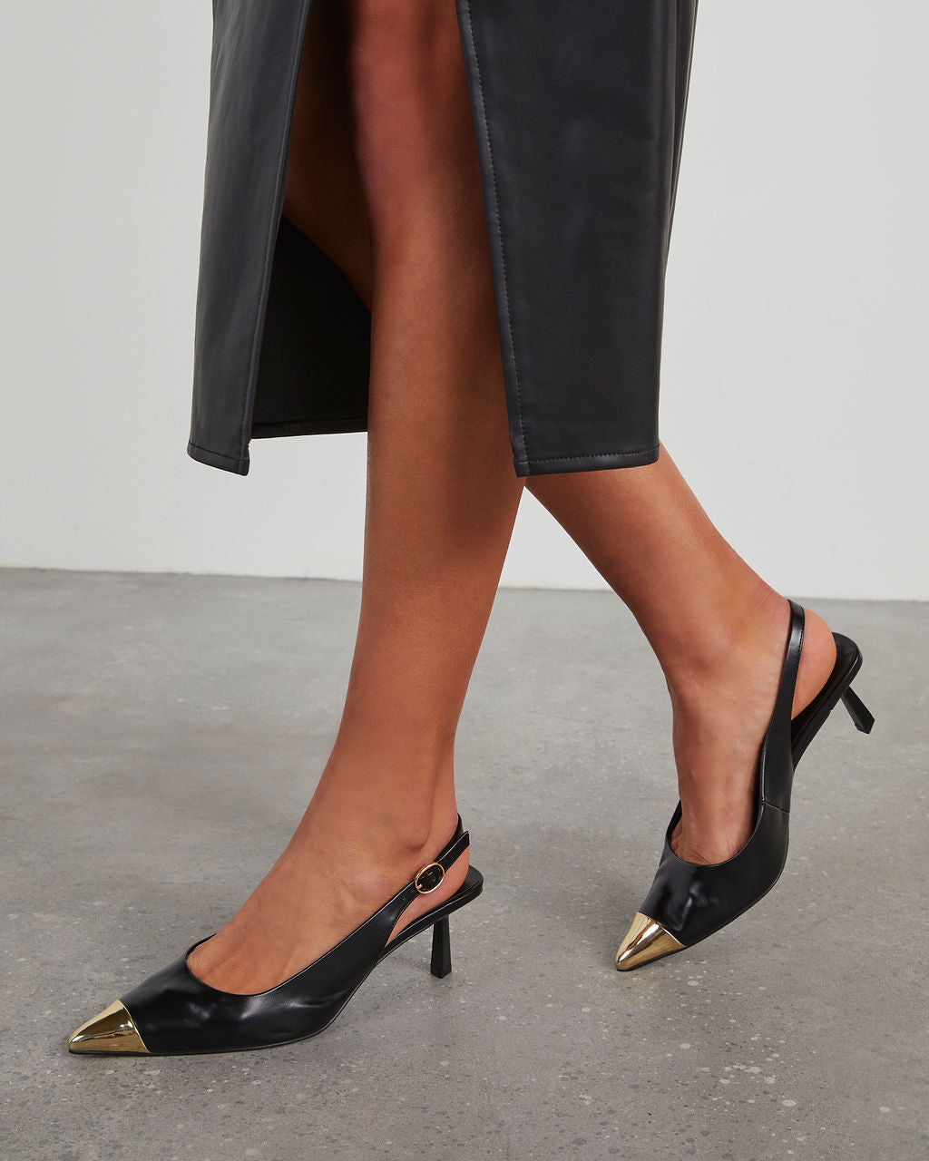 Black Trapeze Heel Slingback Pumps - CHARLES & KEITH US