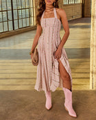 Honeyed Sienna Floral Halter Maxi Dress