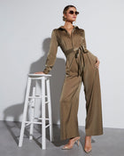 Dark Sage % Pull It Together Satin Pocketed Jumpsuit-1