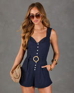 Navy % Simple Charm Belted Linen Romper-1
