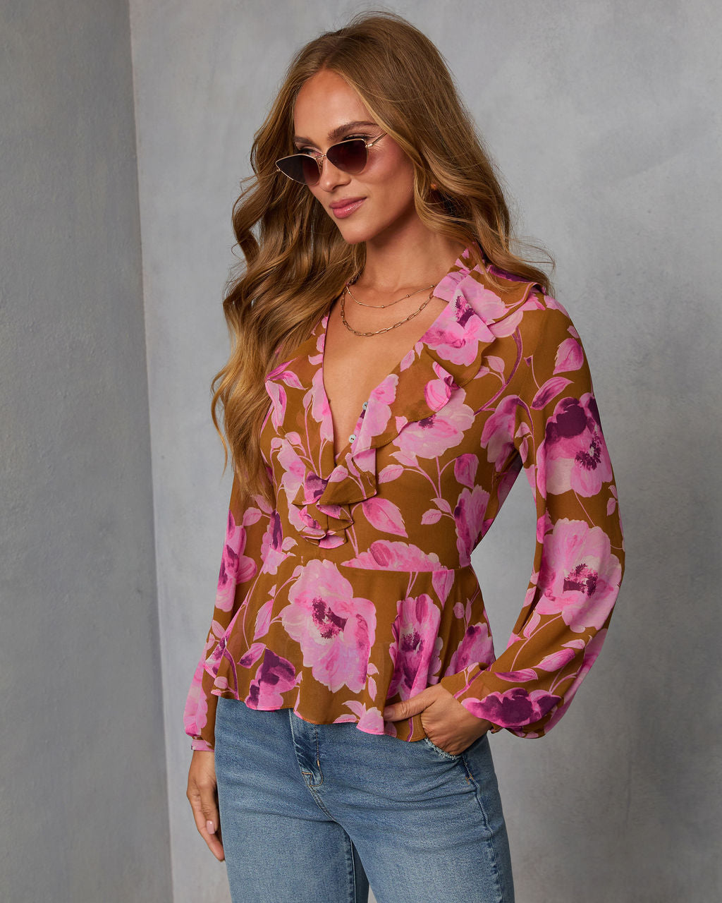 Wild Fig Ruffle Chiffon Top – VICI