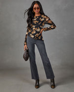 Dusky Garden Mesh Floral Asymmetric Hem Top