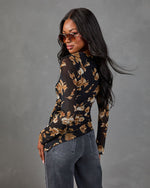 Dusky Garden Mesh Floral Asymmetric Hem Top