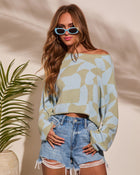 Pine Green/Chambray % Rowyn Checkered Abstract Sweater-1