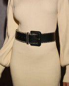 Black % Merrick Stitched Wide Leather Belt-1