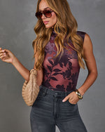 Scarletta Mesh Flocked Floral Mock Neck Top