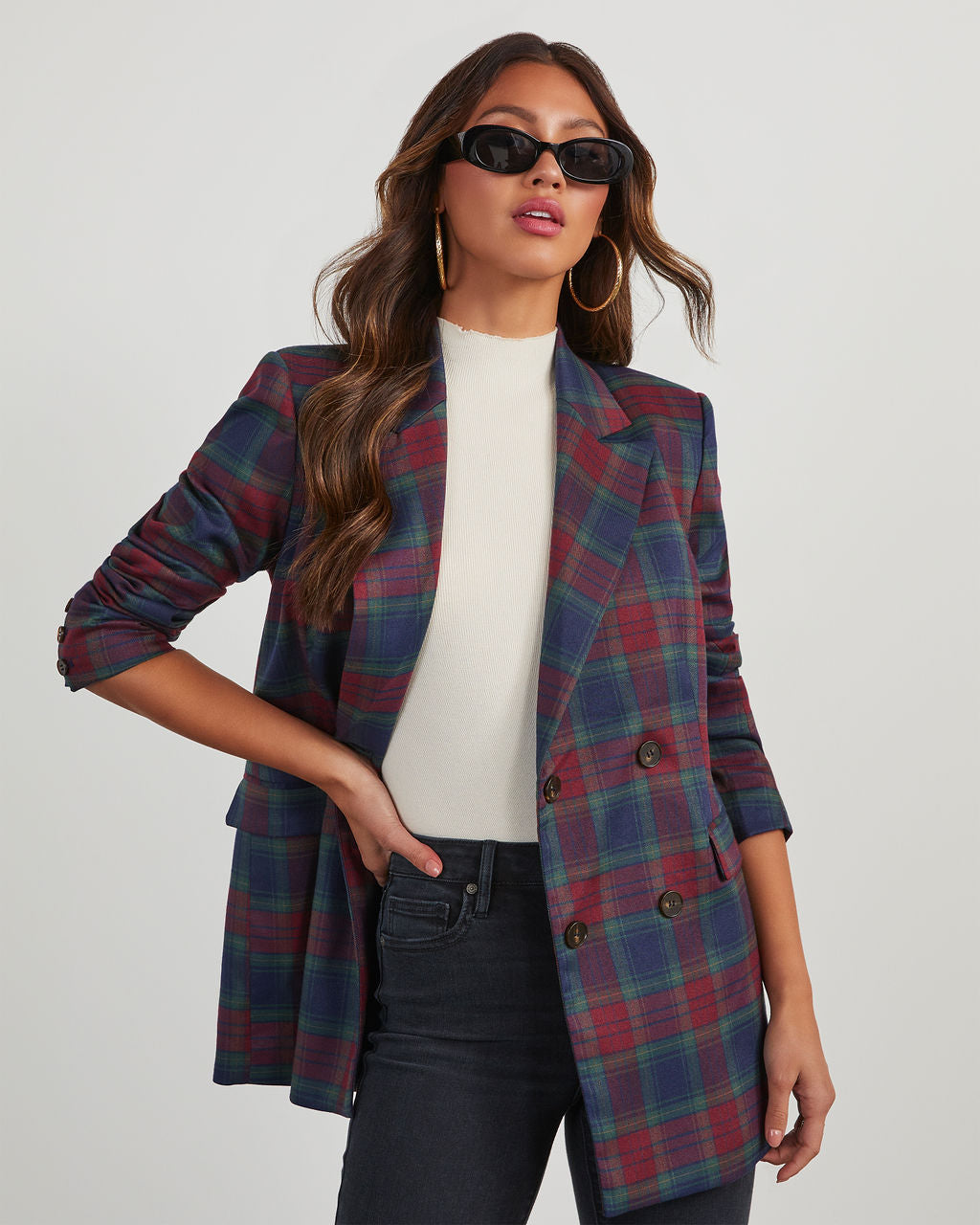 VICI - A Neutral Plaid Blazer Can Be Styled Over Everything. We love how  our doll @averykaspari elevated our In Motion Sports Bra + Legging with the  Glasgow Pocketed Herringbone Blazer. A