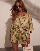 Sage/Multi % Jobelle Kimono Sleeve Printed Satin Romper-1