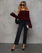 Burgundy % Dreamworld Off The Shoulder Pullover Sweater-6