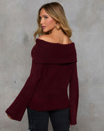 Burgundy % Dreamworld Off The Shoulder Pullover Sweater-4