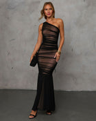 Black % In My Arms Ruched Mesh Maxi Dress-1