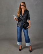 Cabernet Mood Faux Leather Single Button Blazer