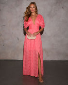 Coral % Harvest Nights Plisse Empire Maxi Dress-1